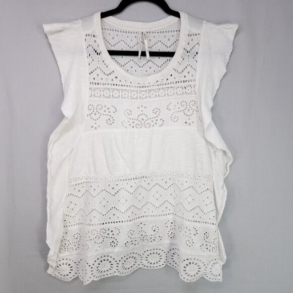 Anthropologie Sustainable Lace Tank Size XL White Eyelet Coastal Feminine Beach - Picture 2 of 10